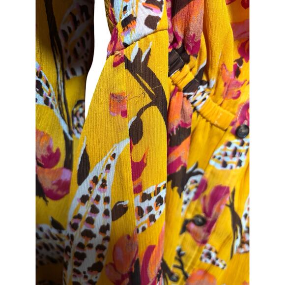 NWT! A.L.C. Jen Long Sleeve Silk Shirtdress Yellow Floral - Picture 10 of 11